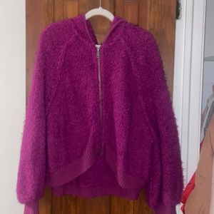 Free people fuzzy full zip hooded jacket